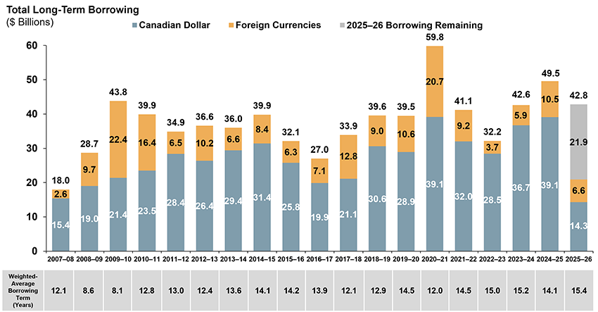 Domestic and International Borrowing Total Long-Term Borrowing ($ Billions)